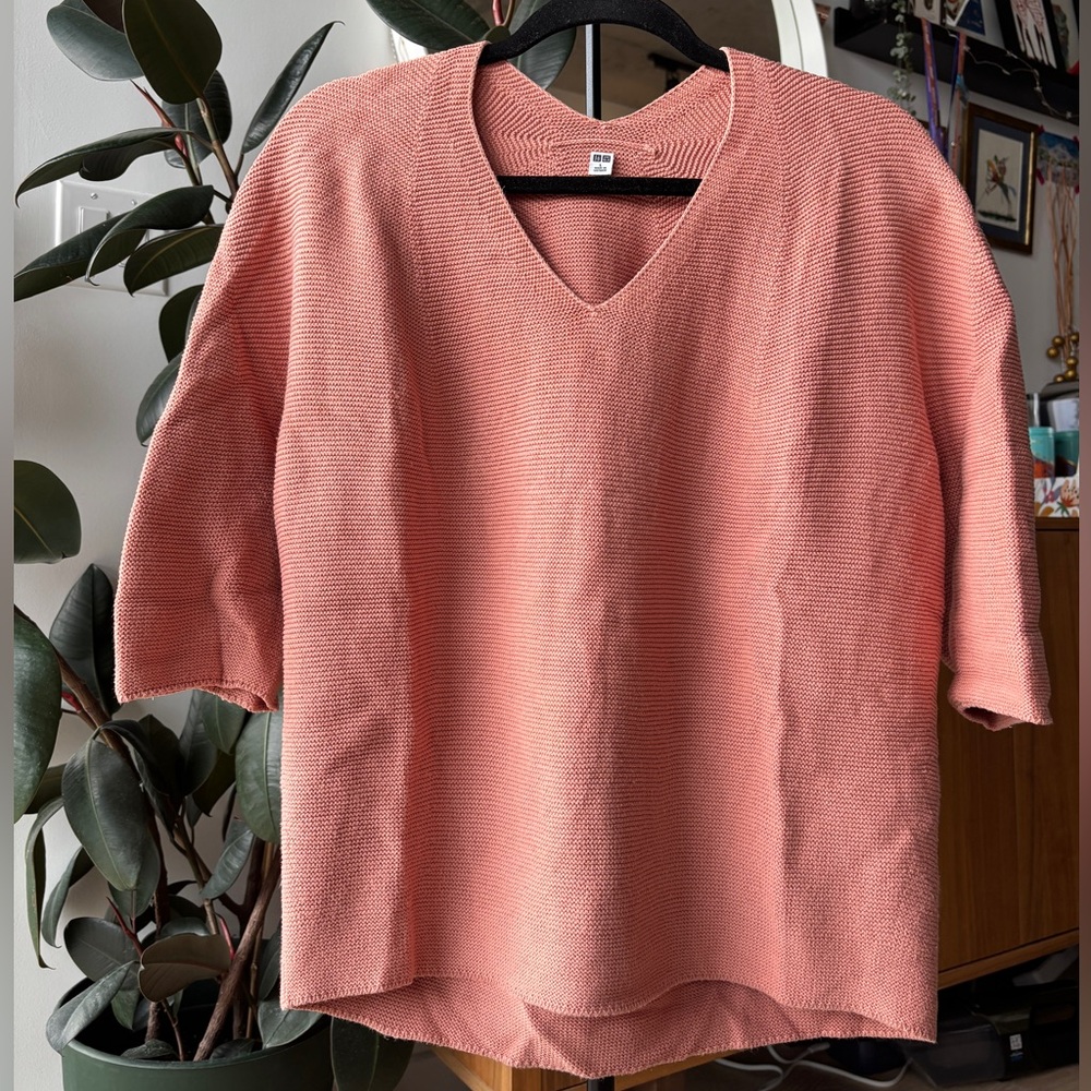Light Pink Uniqlo V-Neck Knit Top